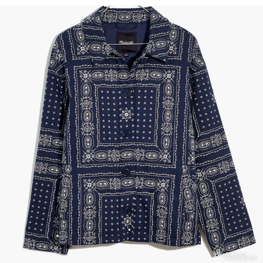 Madewell Chore Jacket Bandana print navy blue white boxy fit medium